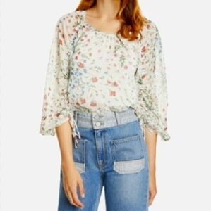 𝅺JOIE NEEMA FLORAL CHIFFON BLOUSE METALLIC ACCENTS NEW WITH TAGS